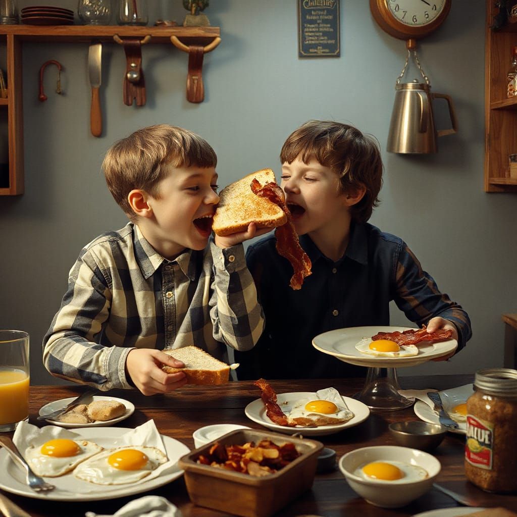 Playful Breakfast Chaos: Toast Fight Captured in Hyperrealis...