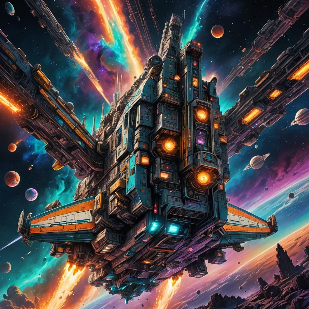 Galactic Fuel Stop in Vibrant Neon Colors