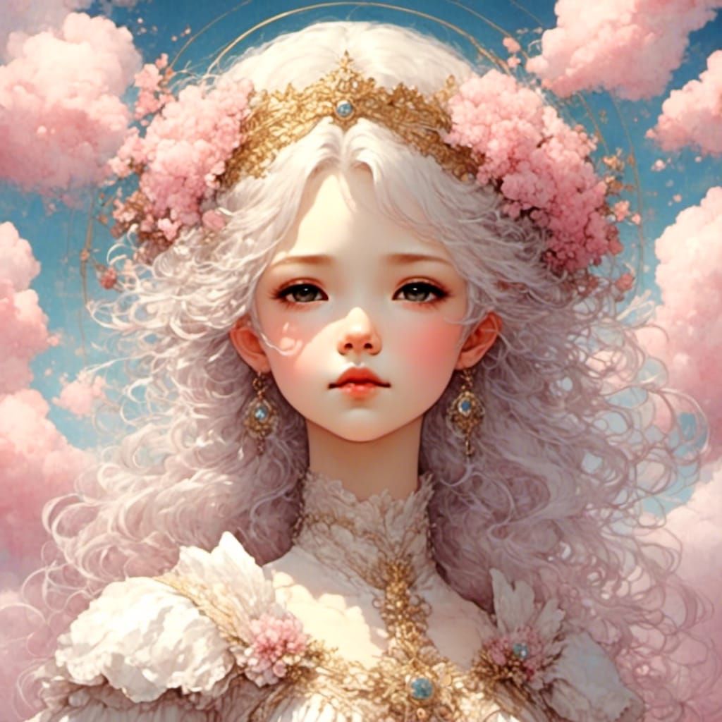 Kawaii Girl with Abstract Cloud Background