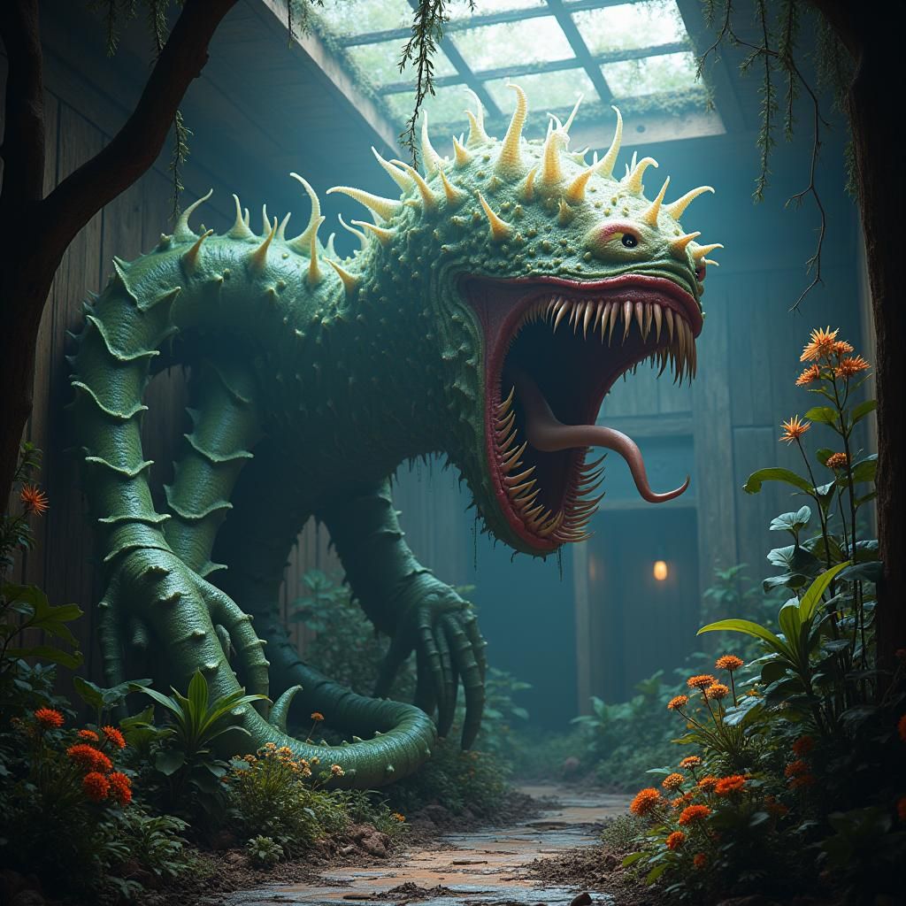 Gargantuan Carnivorous Plant in Mystical Setting