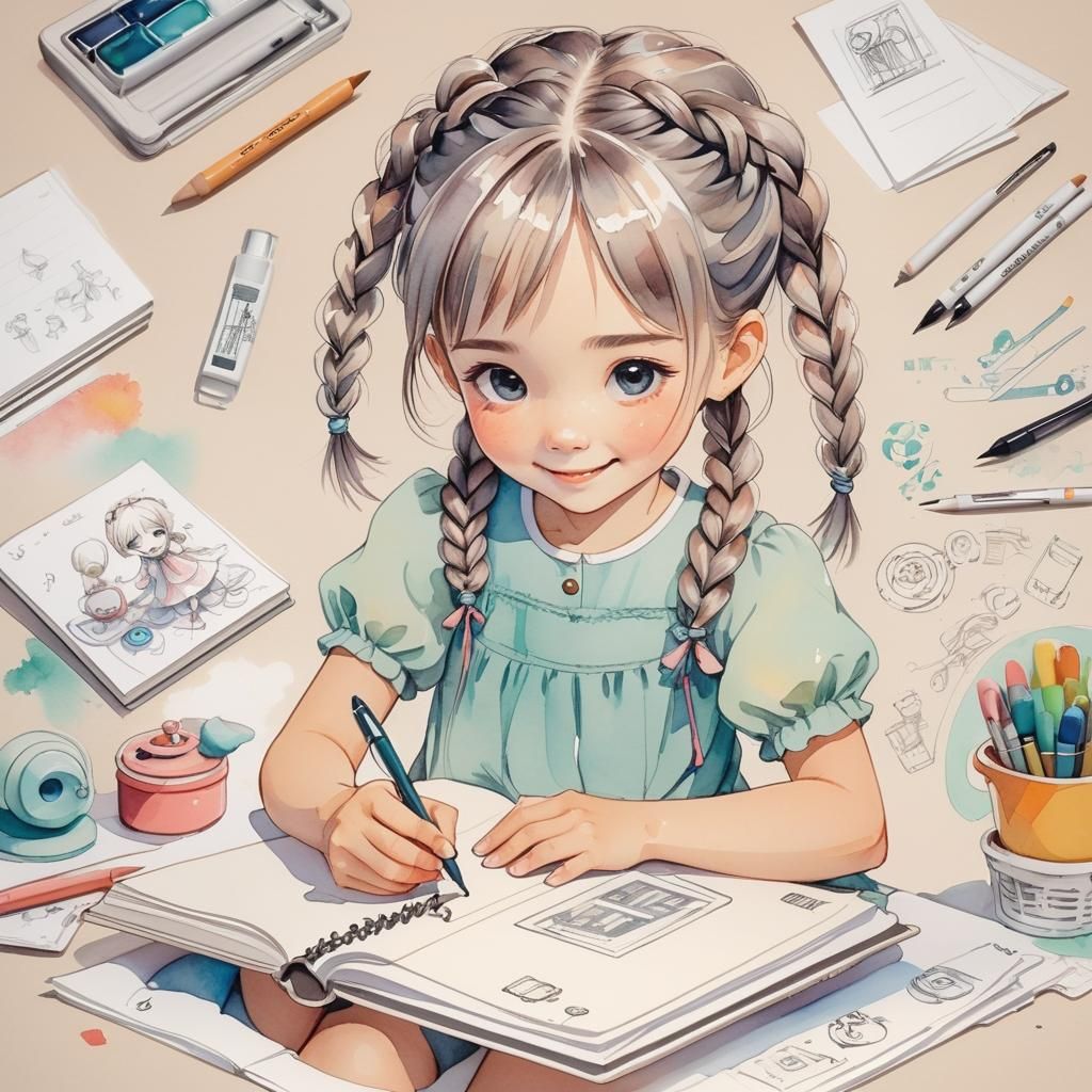 Bright and realistic: "A little girl playing with a toy whil...