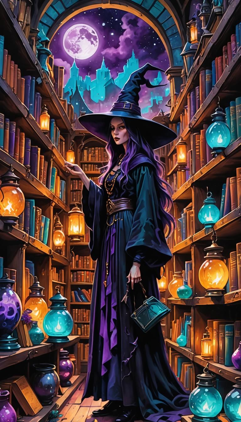 Mystical Witch in Fantasy Graffiti Art Library