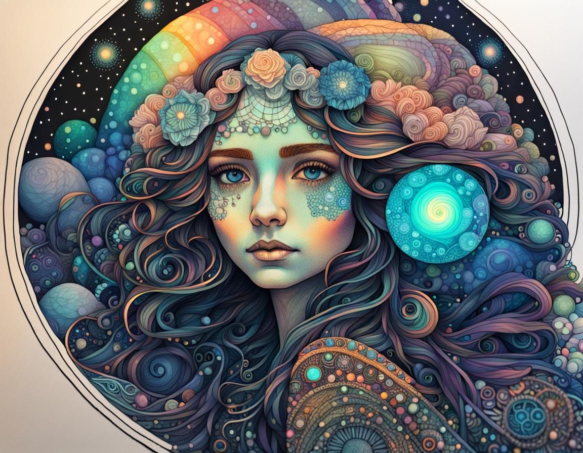 Fairy Portrait in Klimt-Inspired Zentangle Style