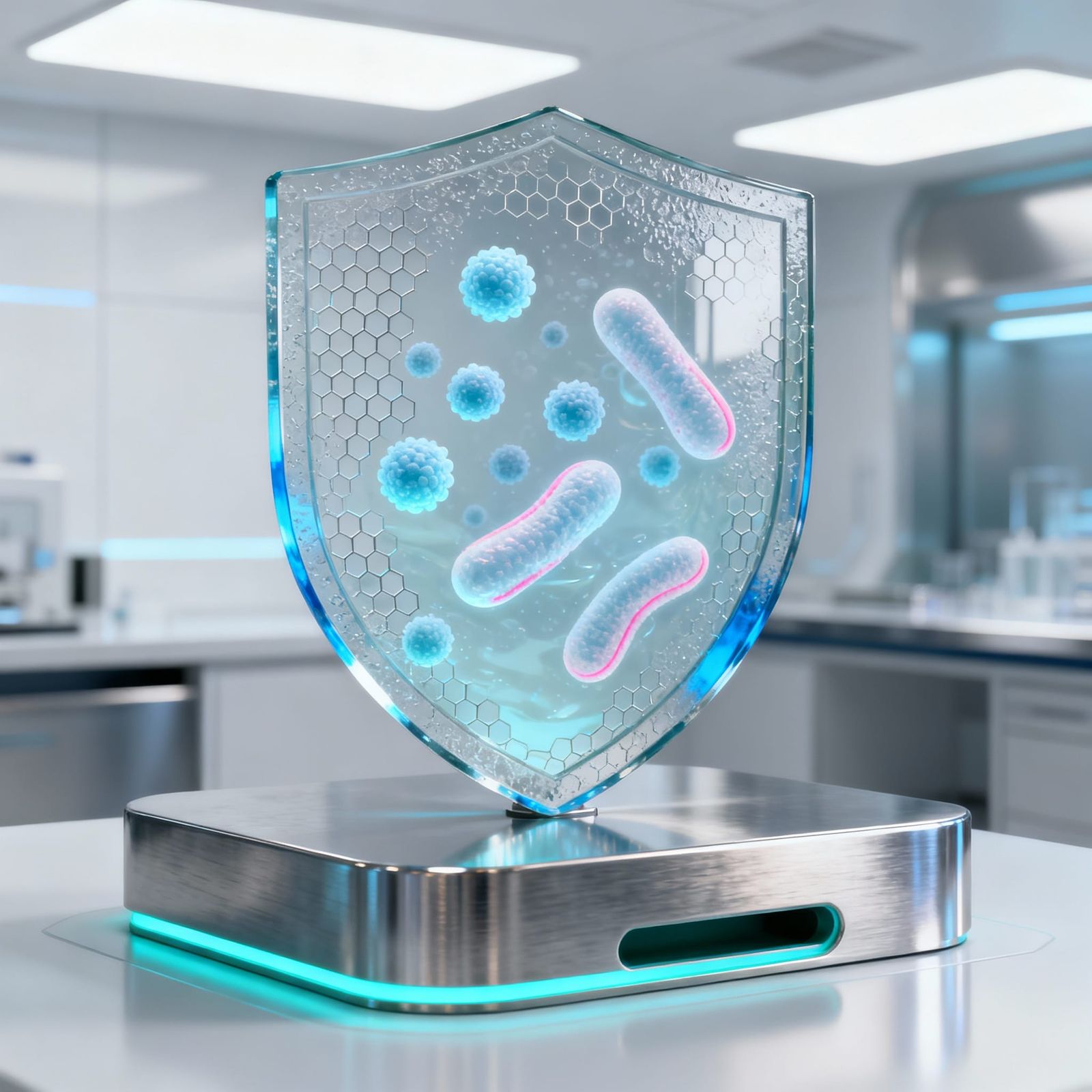 Futuristic Lab with Bioluminescent Microbes