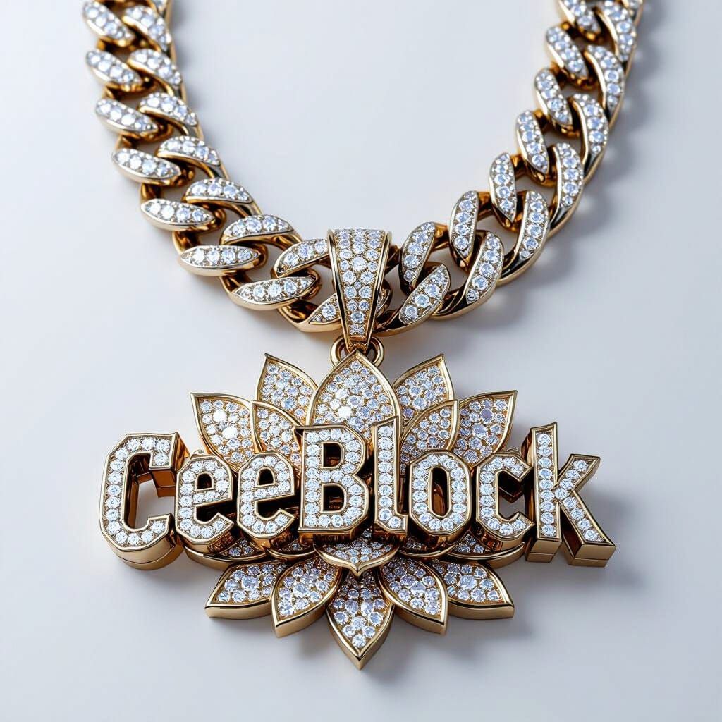 Iced Out Diamond Chain with Lotus Flower Pendant