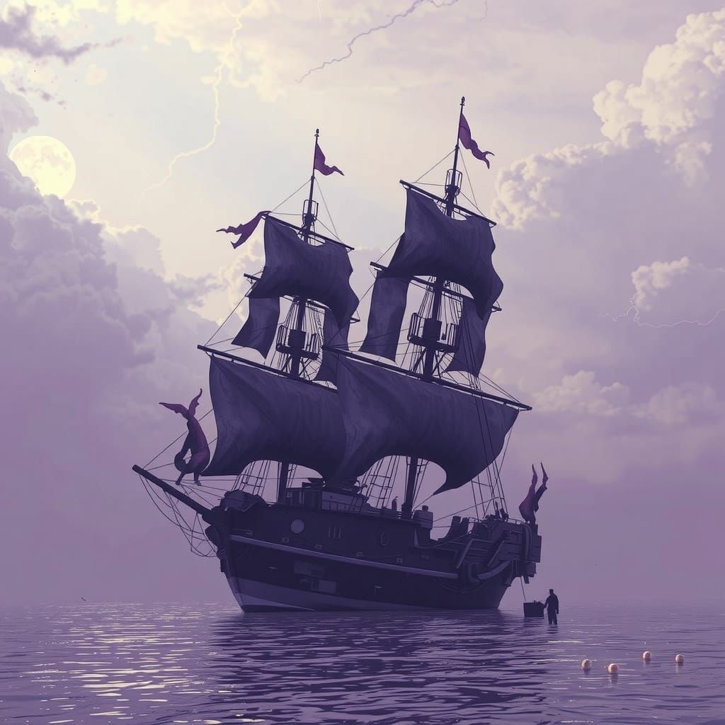 Silhouetted Figure Under Full Moon with Lightning