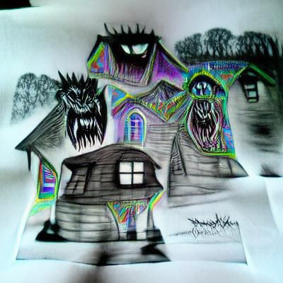 Scary Monster House in Gothic Psychedelic Style