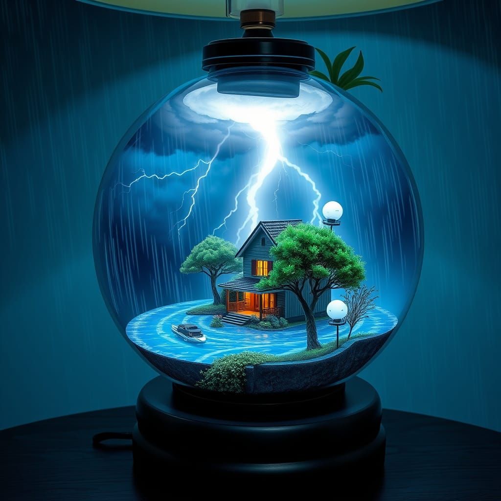 Miniature Tornado Lamp Globe, Dreamlike Diorama