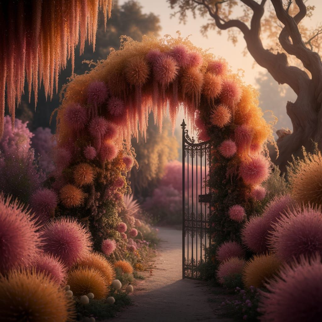 Magical Garden at Sunset, Pre-Raphaelite Style