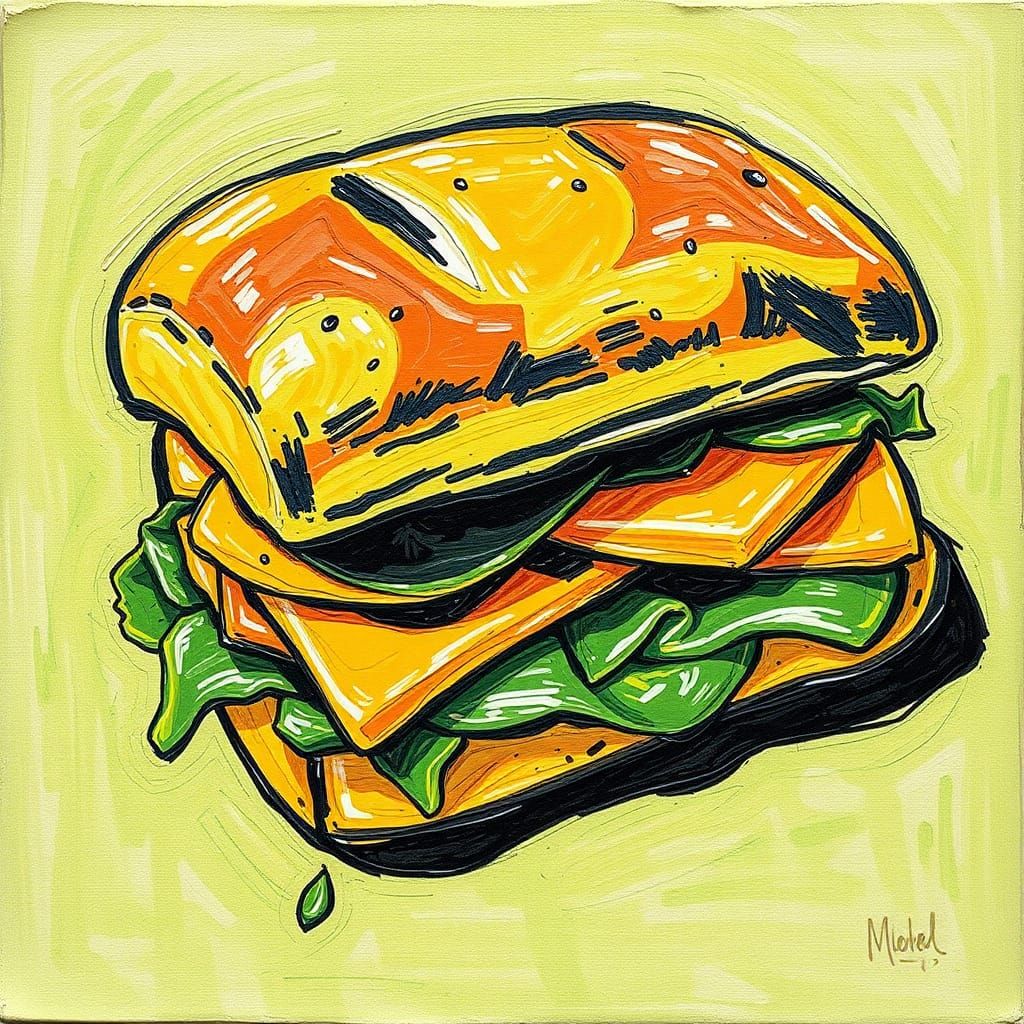Bright Oil Painting of a Delicious Hoagie