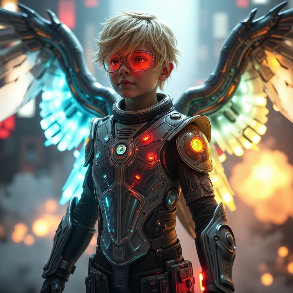 Cybernetic Warrior in Futuristic Battle Gear