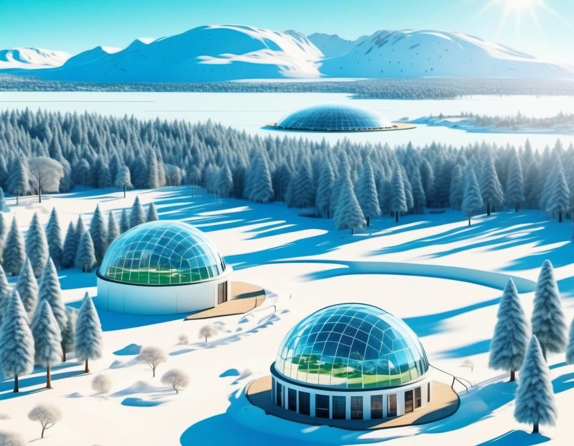 dome habitats in Northern Canada, beautiful sunny  with tree...