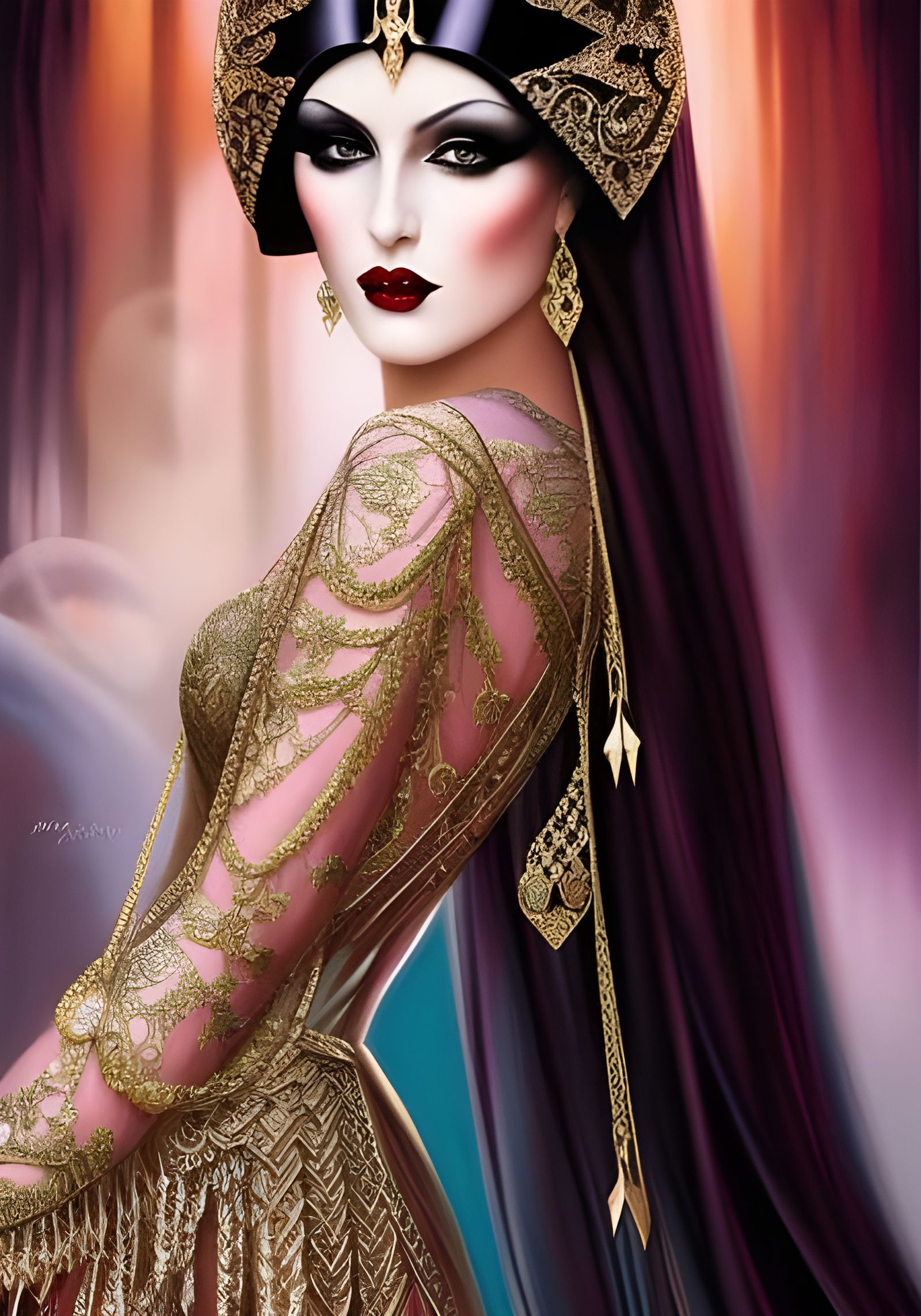 Gothic Art Deco Princess in Dark Baroque Dress