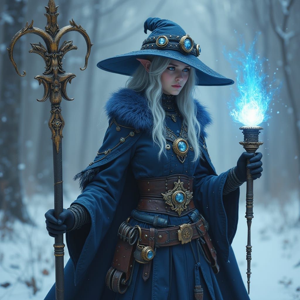 Drow Ice Sorceress with Steampunk Engine
