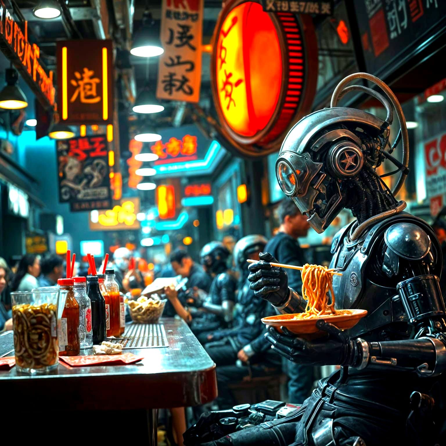 Futuristic Noodle Shop in Cyberpunk City