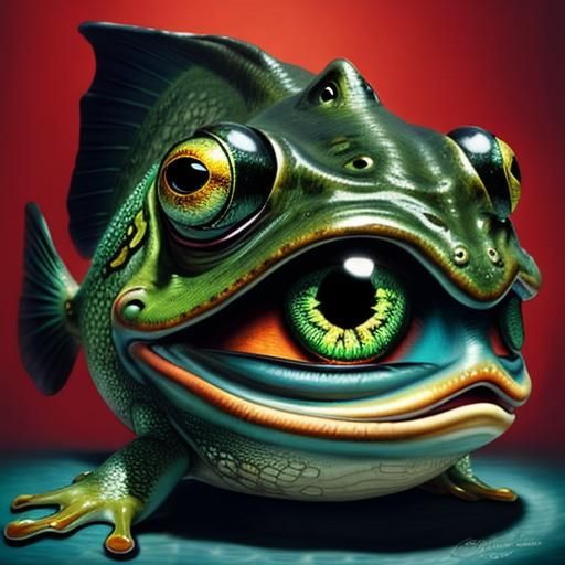 Ornate Frogfish with Giant Eyes in Surreal Style