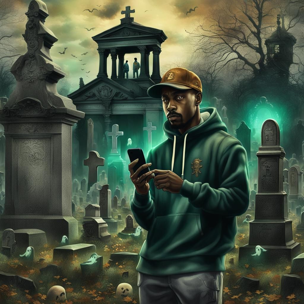 Cemetery Vlogger Filming Ghosts: Fantasy Concept Art