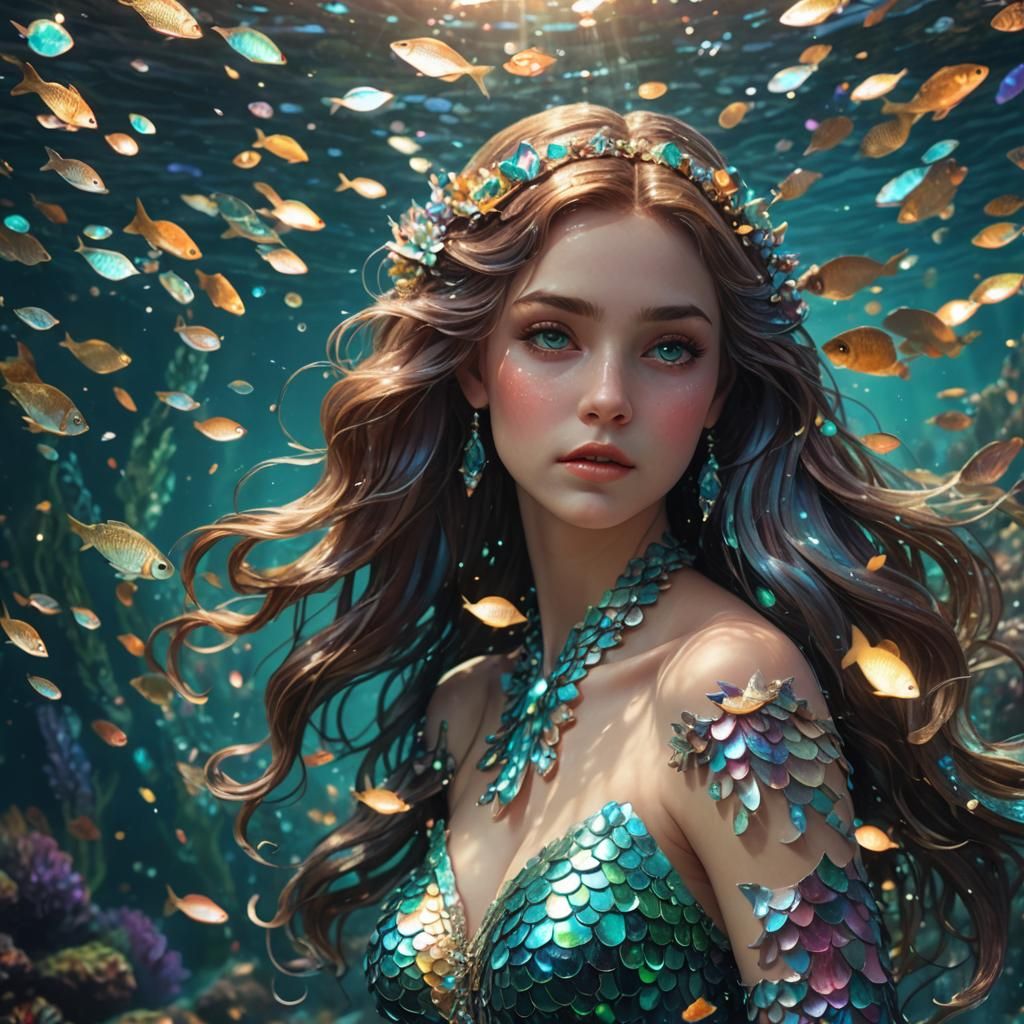 Opalescent Mermaid in Art Nouveau Style