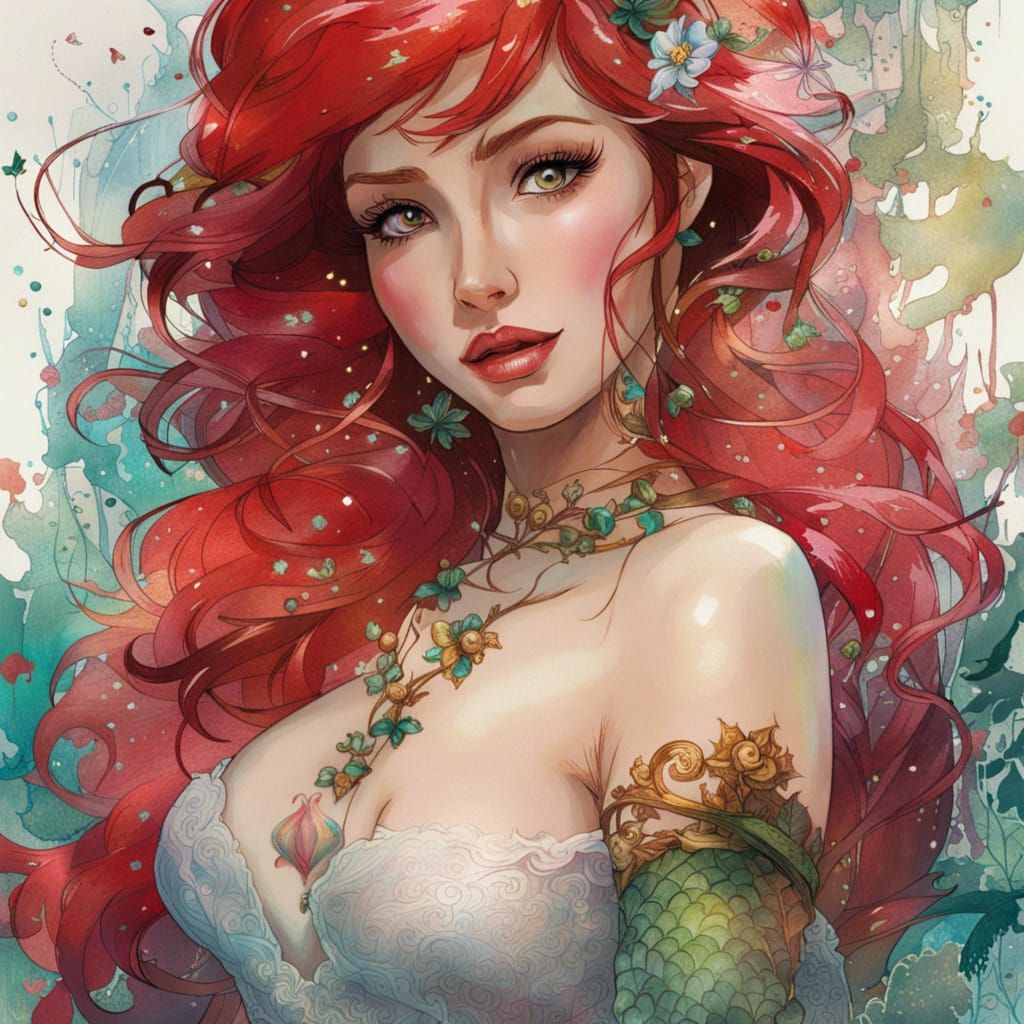 Ariel the Little Mermaid Portrait in Whimsical Style