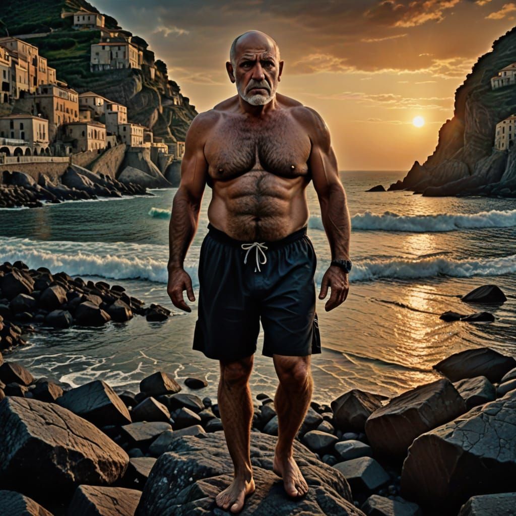 Sicilian Man at Sunset in Impasto Style