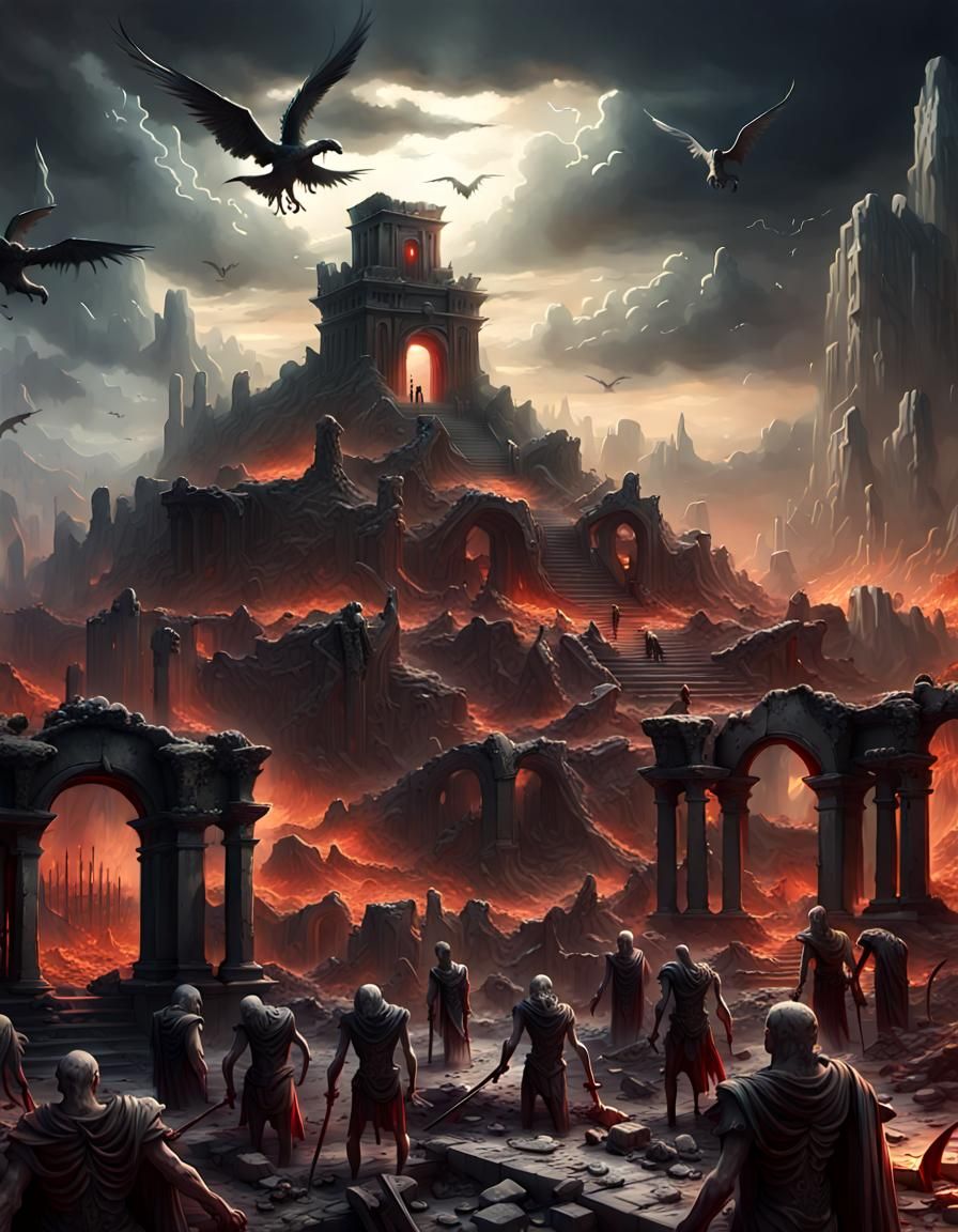 War-Torn Cityscape in Dark Fantasy Style