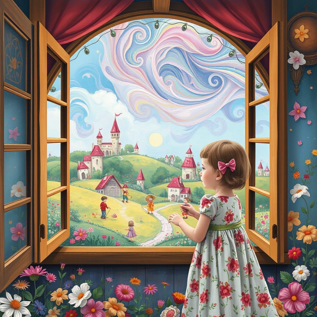 Whimsical Girl Sees Wonder in Vibrant Wonderland