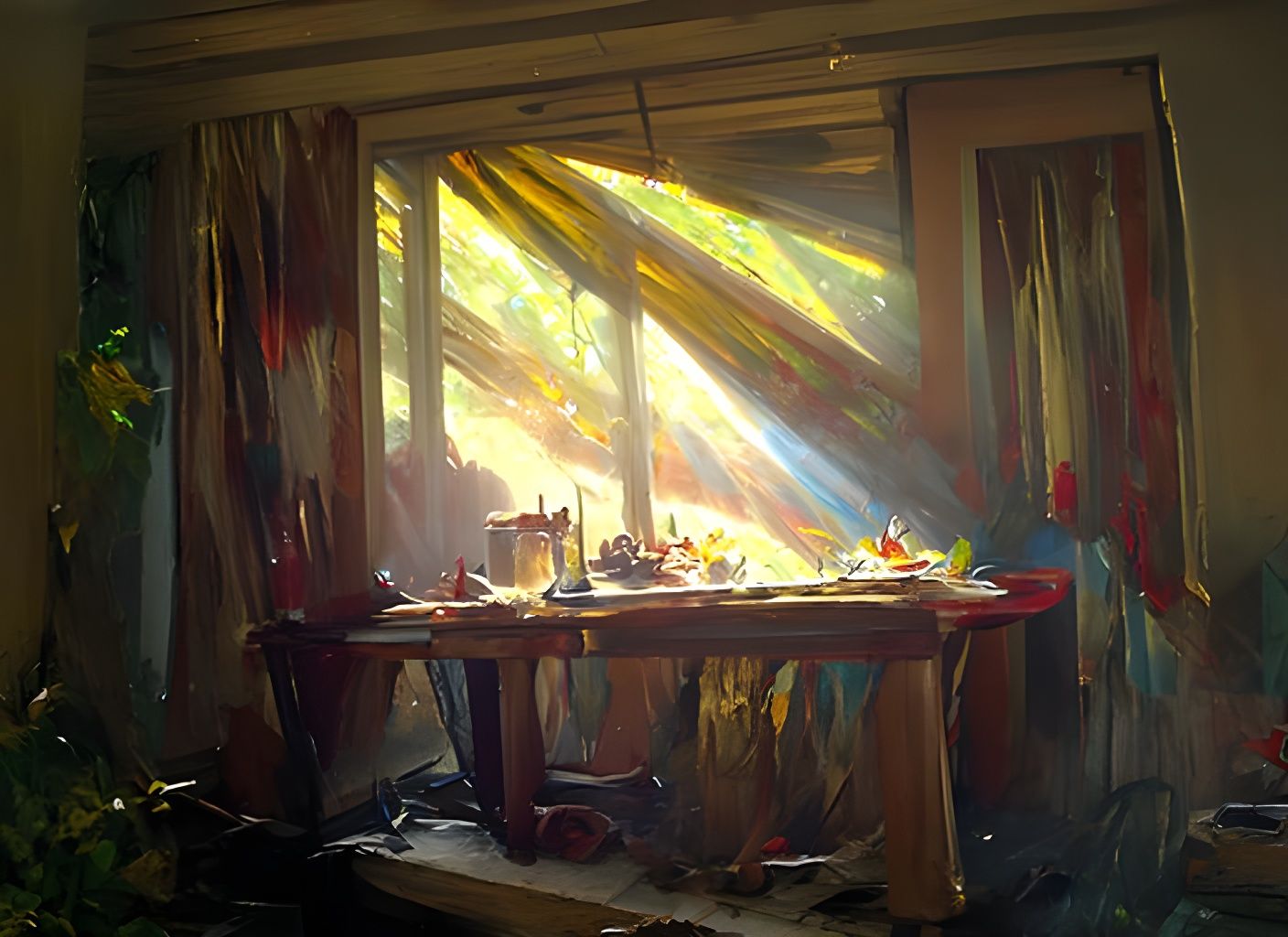 Sunbeams on Table: Dreamy Oil Painting