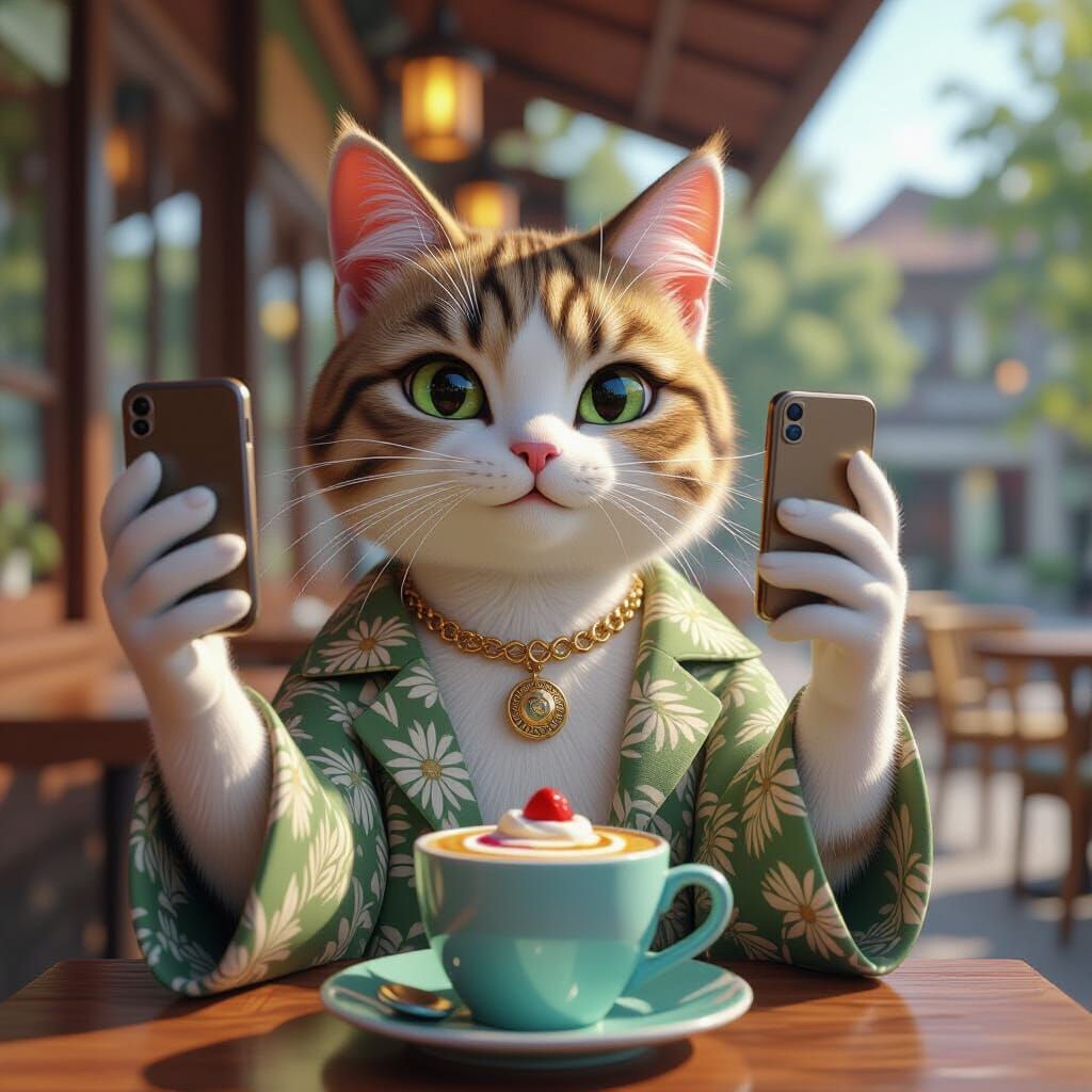 Trendy Cat Fashionista in 3D Art Style