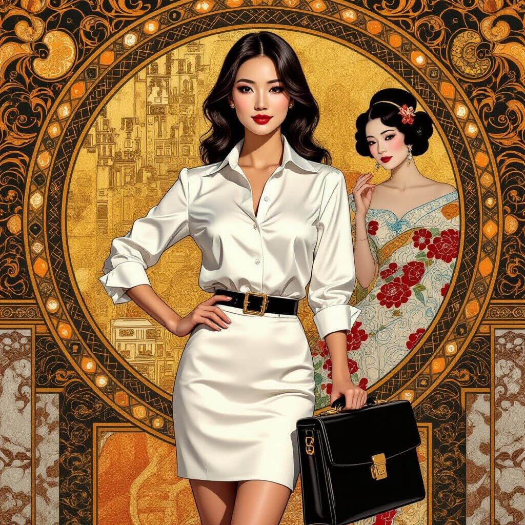 Businesswoman in Klimt-Inspired Art Nouveau Style