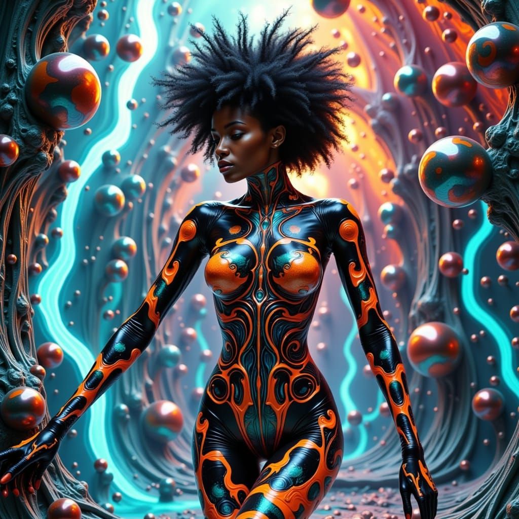 Fractured Psychedelic Beauty in Futuristic Cityscape