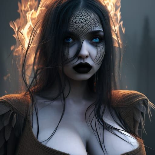 Hyperdetailed Goth Girl in Flames: Photorealistic Digital Ar...