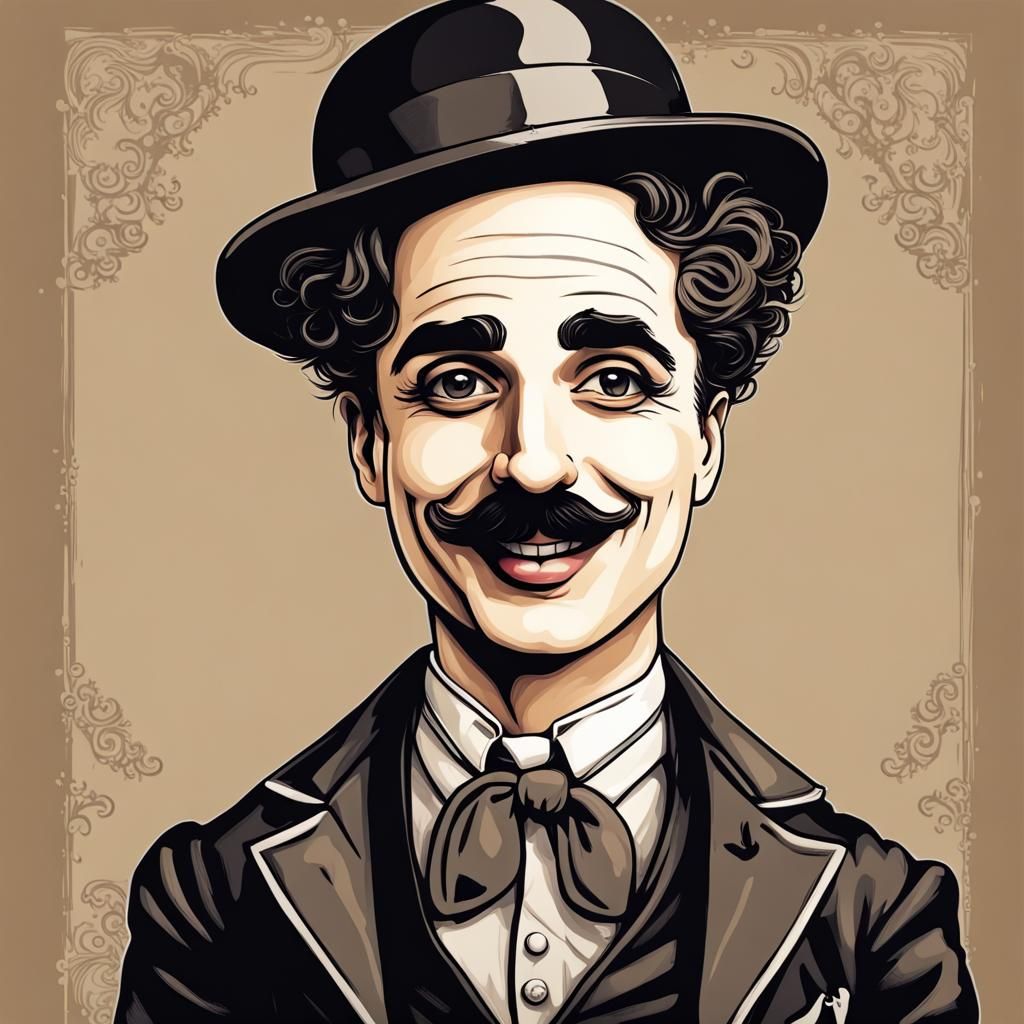 Cheerful Chibi Charlie Chaplin Illustration