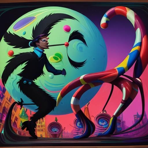 Eccentric Dandy Chasing Partridge in Candy Art Style