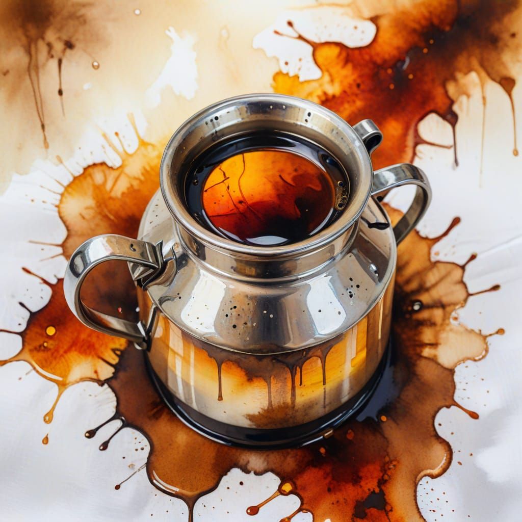 Vibrant Watercolour of Coffee Percolator Still Life