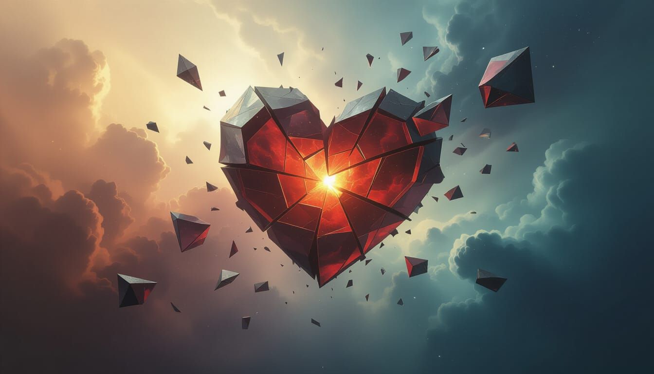 Shattered Heart in Cosmic Void, Dark Fantasy Concept Art