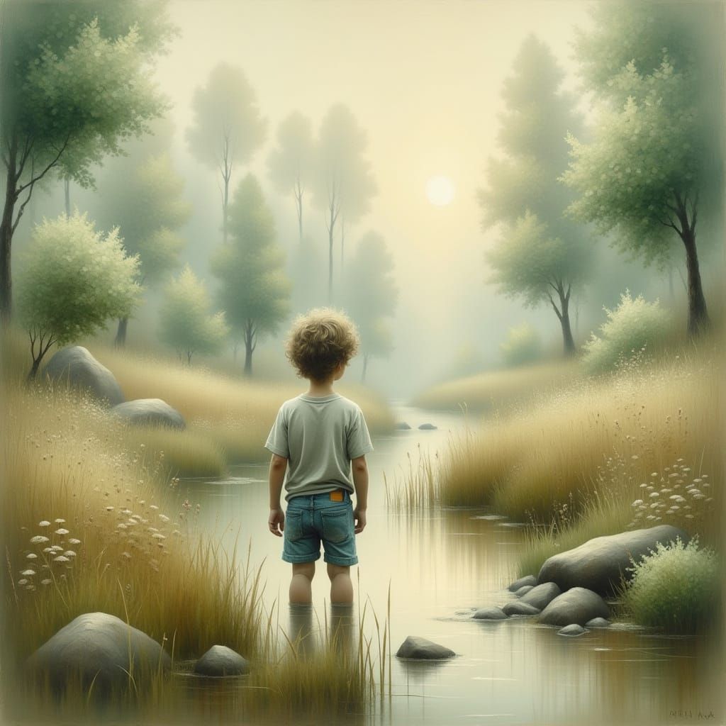 Surreal Dreamscape: Child in Watercolor Wonderland