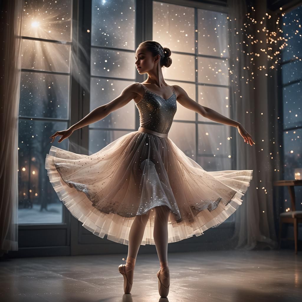 Ballerina Dancing Under Sparkling Moonlight: Vivid Digital A...
