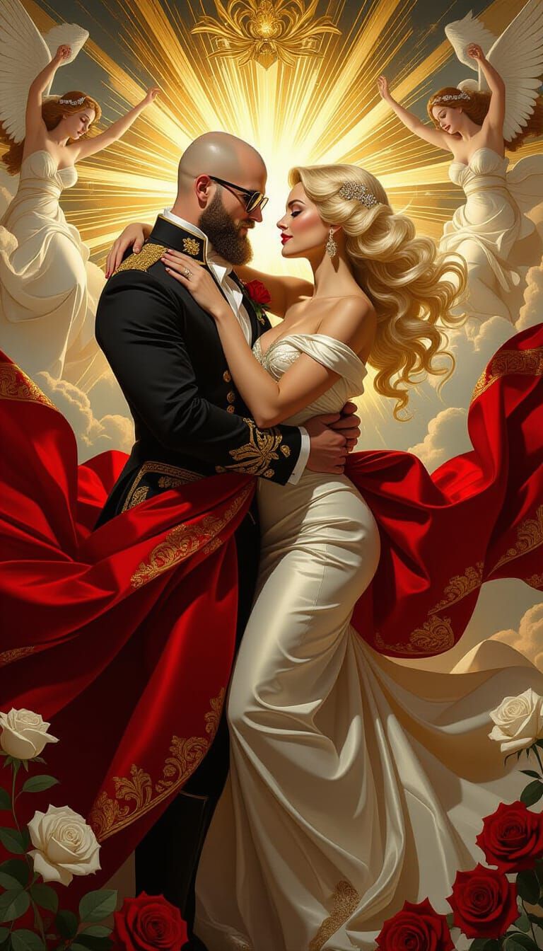 Baroque Masterpiece: Couple in Eternal Embrace with Divine L...