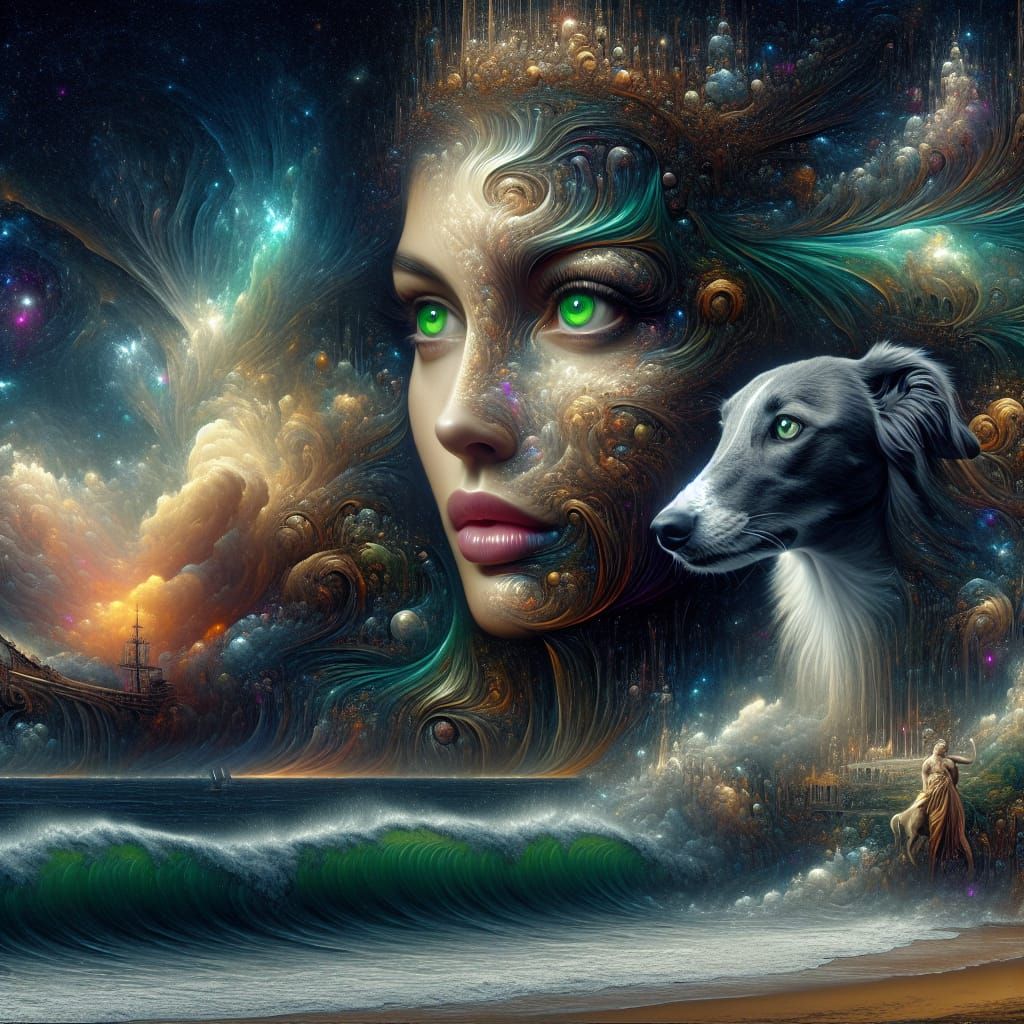 Dutch Sea Goddess with Greyhound: Digital Matte Painting