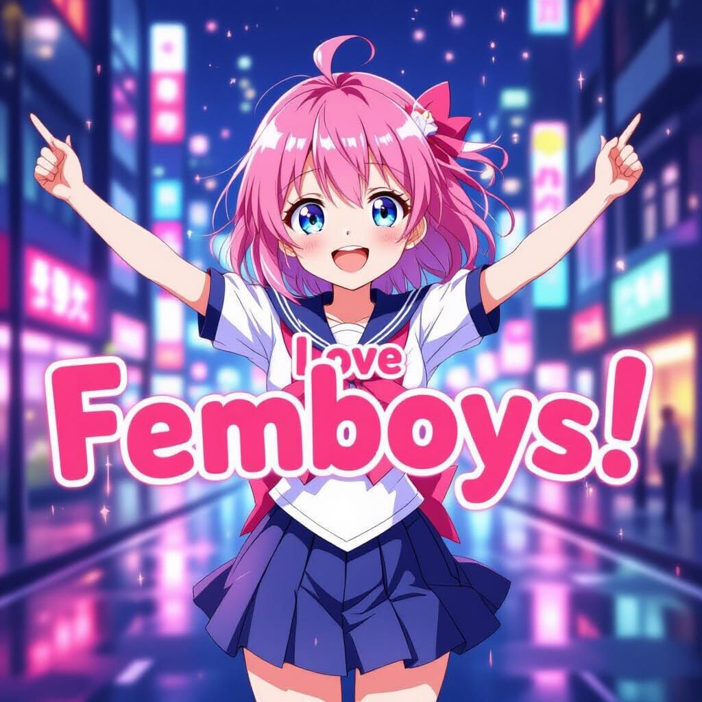 Anime Girl Declares Love for Femboys in Neon City