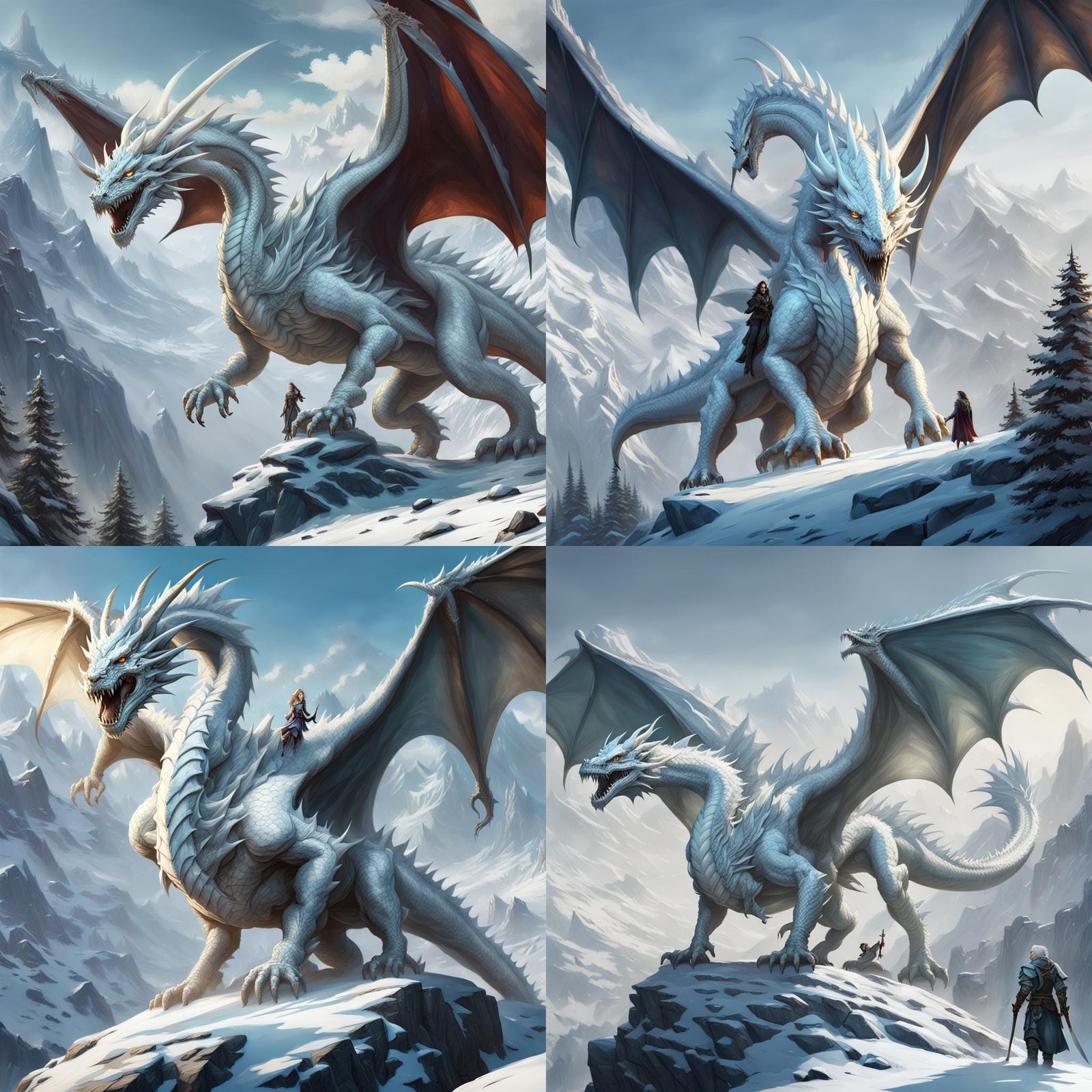 White Dragon Family on Snowy Mountain