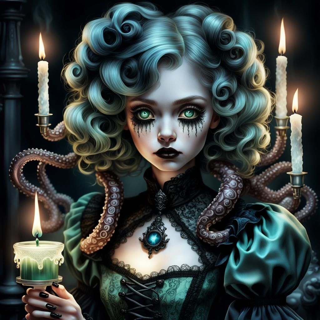 Gothic Woman with Snakes in Dark Surrealism