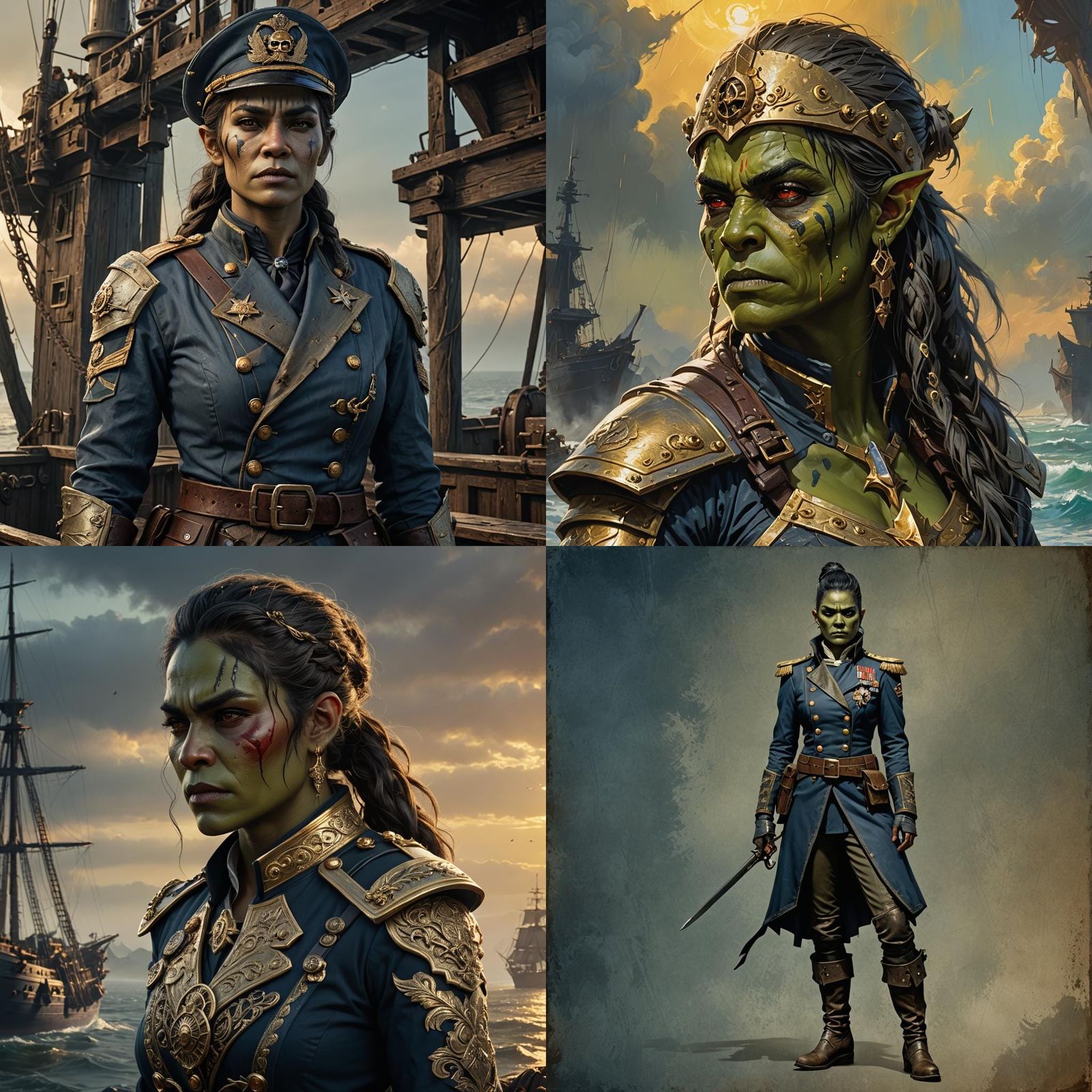 Female Orc Naval Captain in Detailed Matte Painting Style