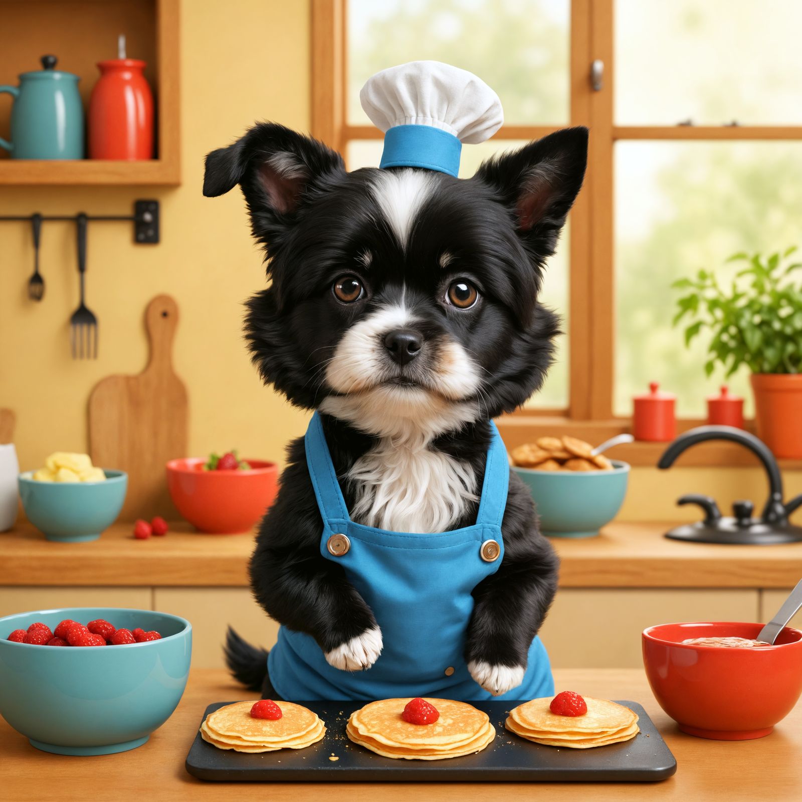 Dog Makes Pancakes: Whimsical Scene of Canine Chef