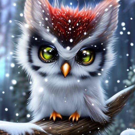 Chibi Owl-Mouse in Snowy Winter, Anime Style