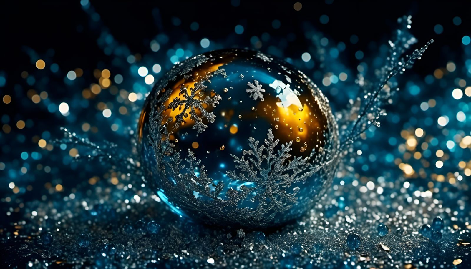 Silver Snowball on Glittery Background in Fairycore Style