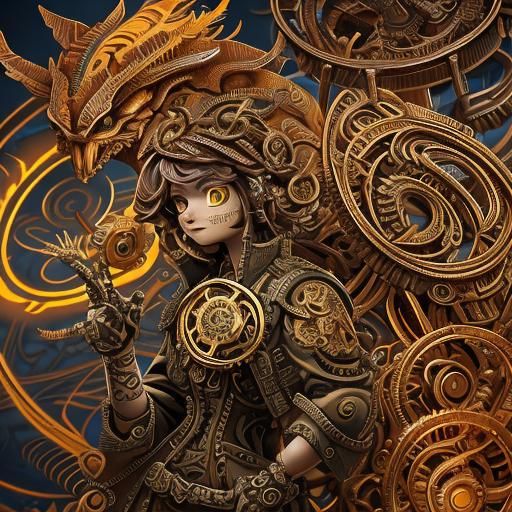 Steampunk Phoenix Rising from Clockwork Gears