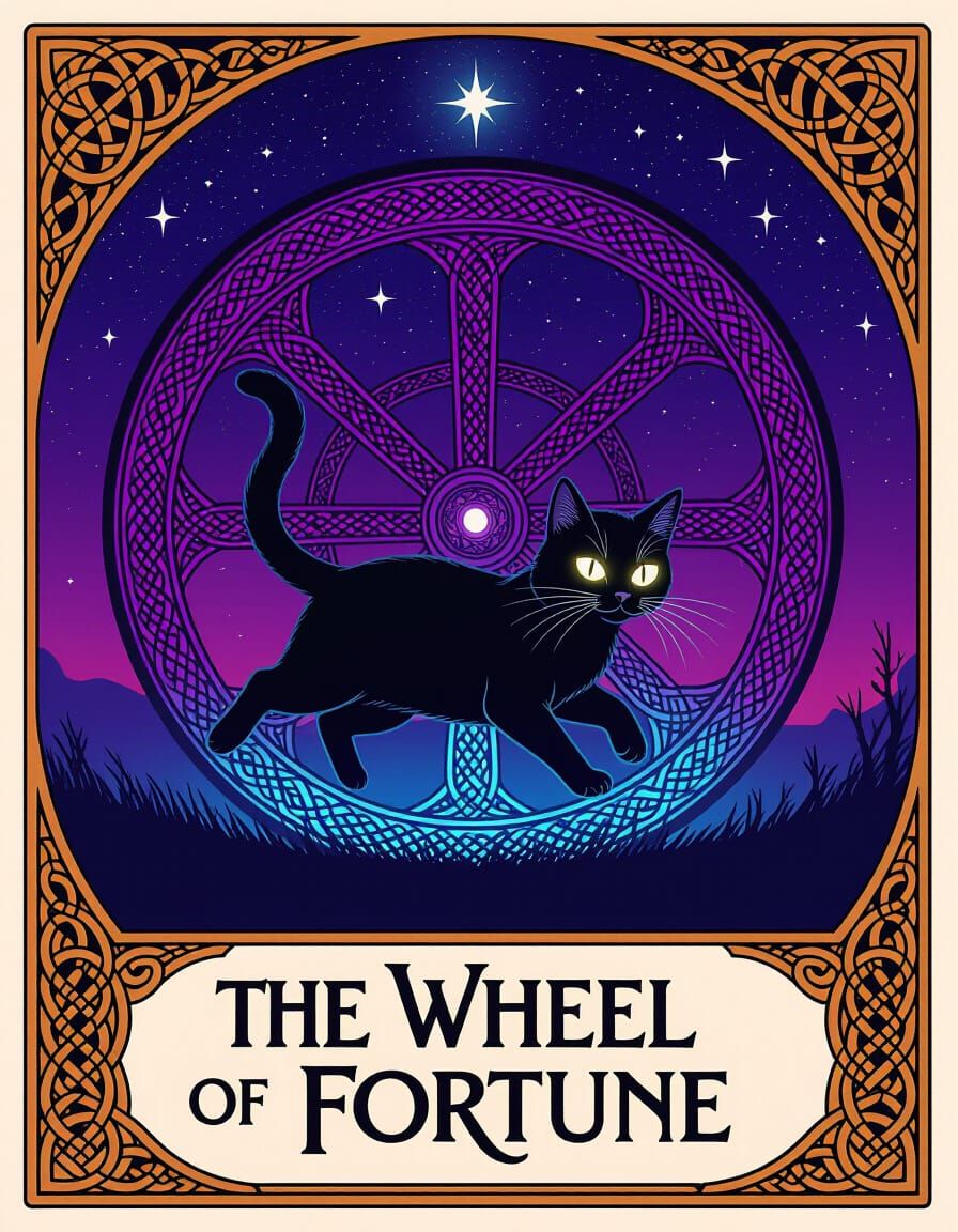 Mystical Cat Wheel of Fortune Card