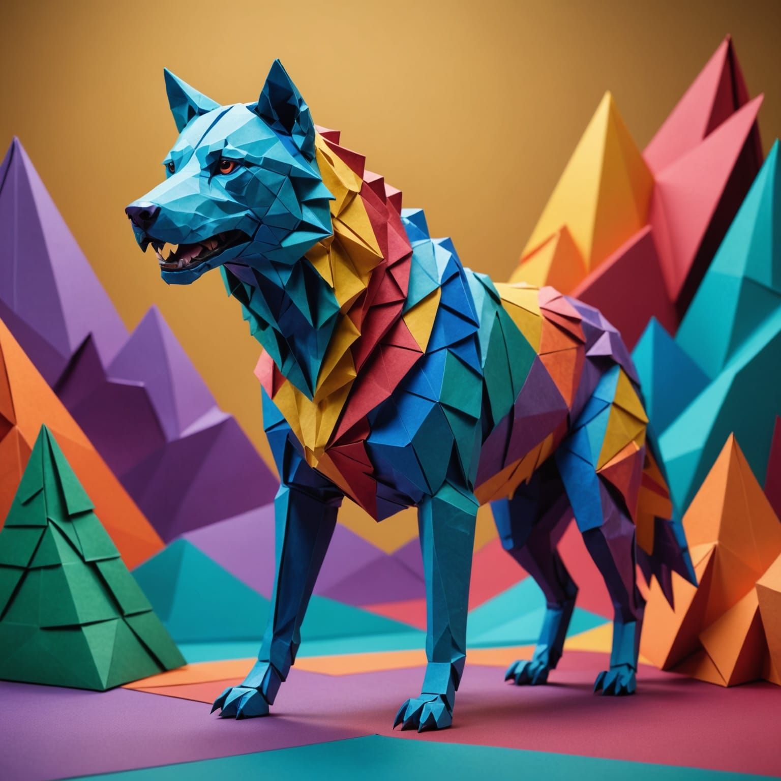 Origami Dire Wolf with Dynamic Lighting