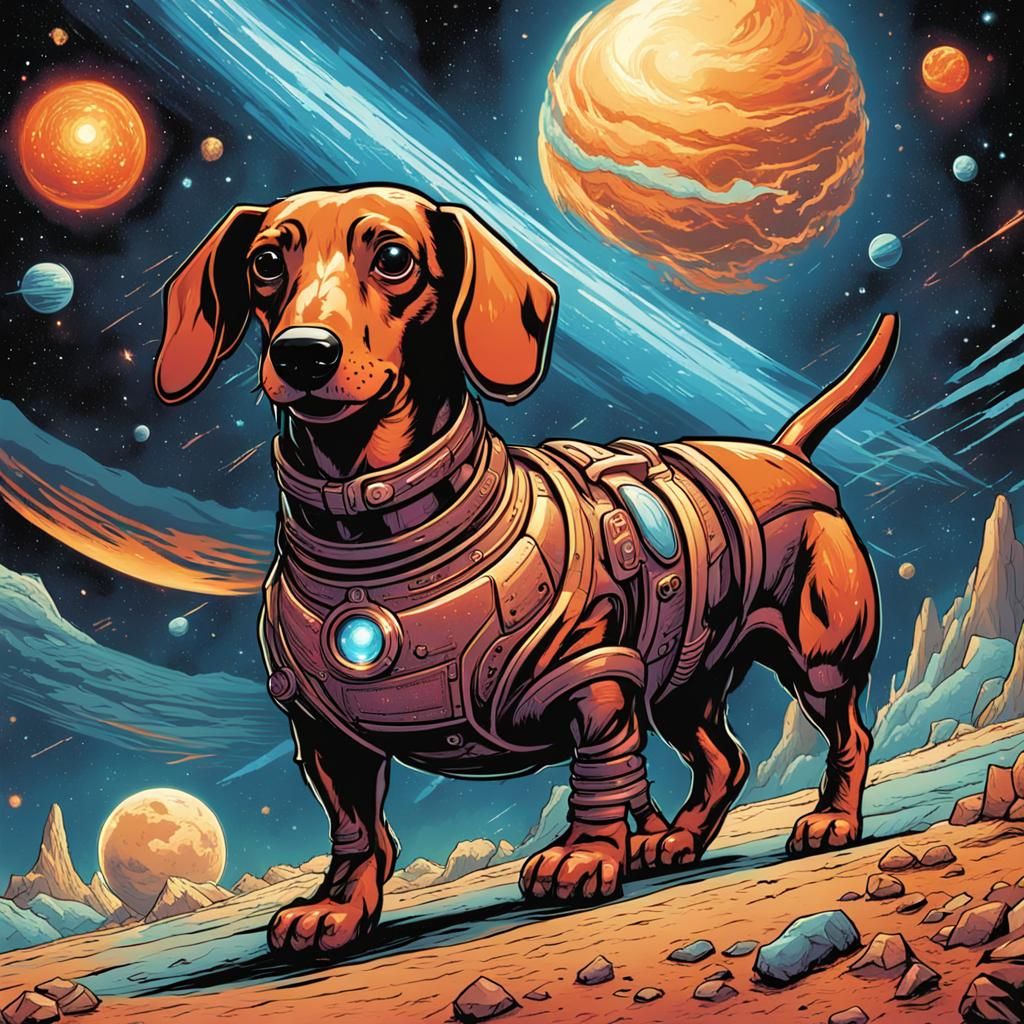 Cosmic Sausage Dog in Comic Book Style